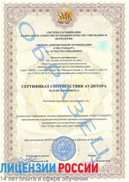 Образец сертификата соответствия аудитора №ST.RU.EXP.00006191-3 Выселки Сертификат ISO 50001